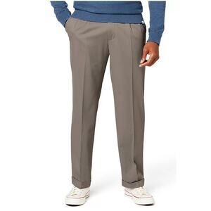 Dockers Mens Relaxed Fit Comfort Cuff Pleated Pants Khaki Dark Pebble Size 42x30
